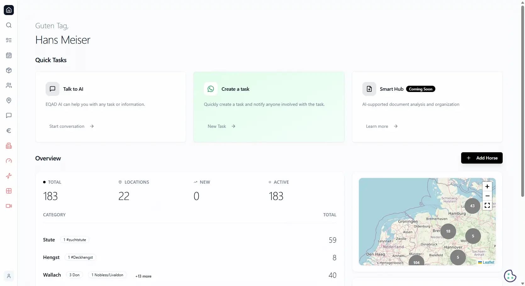 Dark-Mode-Ansicht des EQAD+ Dashboards